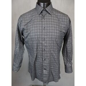 Mens David Donahue Button Front Dress Shirt Black White Houndstooth 16.5 32/33